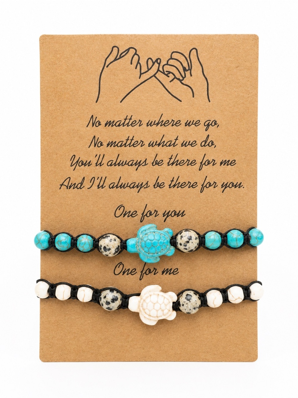 Sea Turtle Friendship Bracelet Set Adjustable Beaded Matching Couples Gift 2pc